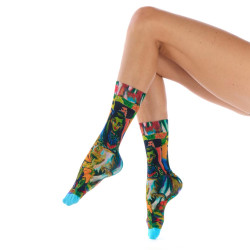 Chaussettes femme Ruban Rouge, bambou, vert bleu rouge jaune, motif expressionniste, Ernest Ludwig Kirchner.