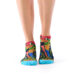 Socquettes femme Ruban Rouge, bambou, vert bleu rouge jaune, motif expressionniste, Ernest Ludwig Kirchner.