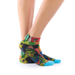 Socquettes femme Ruban Rouge, bambou, vert bleu rouge jaune, motif expressionniste, Ernest Ludwig Kirchner.