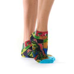 Socquettes femme Ruban Rouge, bambou, vert bleu rouge jaune, motif expressionniste, Ernest Ludwig Kirchner.