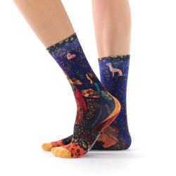 Chaussettes femme Ruban Rouge, bambou, bleu rouge vert, motif L’Odorat, La Dame à la licorne.