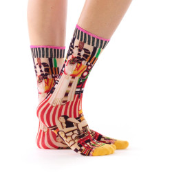 Chaussettes femme Ruban Rouge, bambou, rouge noir blanc jaune vert, motif Two or Three, Fernand Léger.