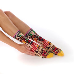 Chaussettes femme Ruban Rouge, bambou, rouge noir blanc jaune vert, motif Two or Three, Fernand Léger.