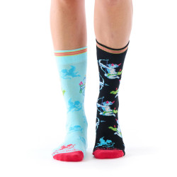 Chaussettes dépareillées mixtes Ruban Rouge Chérubins noir bleu clair angelots arc