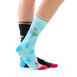 Chaussettes dépareillées mixtes Ruban Rouge Chérubins noir bleu clair angelots arc