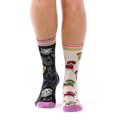 Chaussettes dépareillées mixtes Ruban Rouge Petites pattes écru noir chiens