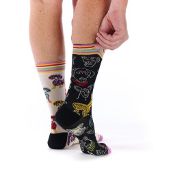 Chaussettes dépareillées mixtes Ruban Rouge Petites pattes écru noir chiens