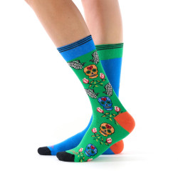 Chaussettes dépareillées mixtes Ruban Rouge On the road vert bleu têtes de mort chat motard