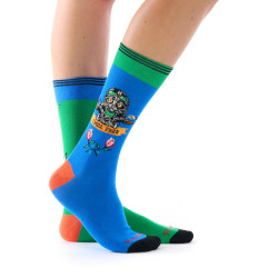 Chaussettes dépareillées mixtes Ruban Rouge On the road vert bleu têtes de mort chat motard