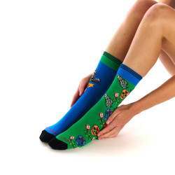 Chaussettes dépareillées mixtes Ruban Rouge On the road vert bleu têtes de mort chat motard