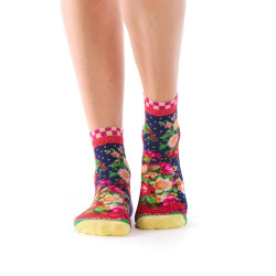 Socquettes bambou Solanacée Dub & Drino, bleu rouge rose vert, fleurs fruits oiseau.