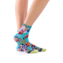 Socquettes bambou Libellula Dub & Drino, turquoise rose bleu vert, libellules papillons fleurs.