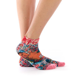 Ruban Rouge, Femme indienne, socquettes ultra-courtes femme, viscose de bambou, rose turquoise rouge, motif figuratif et floral.