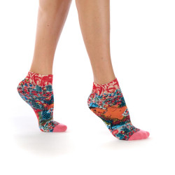 Ruban Rouge, Femme indienne, socquettes ultra-courtes femme, viscose de bambou, rose turquoise rouge, motif figuratif et floral.