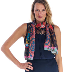 Écharpe femme Dub & Drino Estampe rouge turquoise motif floral artistique