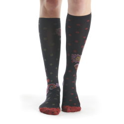 Mi-bas femme, 30 deniers, noir, fil de jour Paisley.