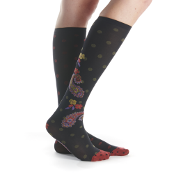 Mi-bas femme, 30 deniers, noir, fil de jour Paisley.