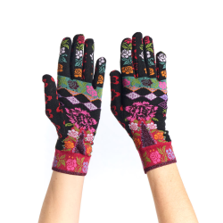 gants femme Panty Dub & Drino jacquard floral noir rose fuchsia