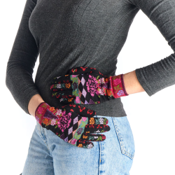gants femme Panty Dub & Drino jacquard floral noir rose fuchsia