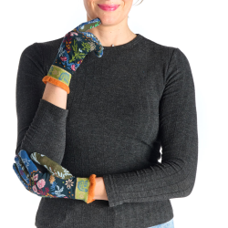 gants femme Dandelion Dub & Drino jacquard floral bleu nuit orange