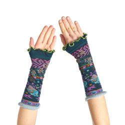 mitaines femme Evantails Dub & Drino jacquard oriental bleu pétrole