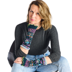 mitaines femme Evantails Dub & Drino jacquard oriental bleu pétrole