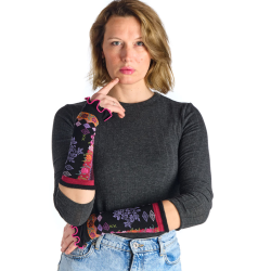 mitaines femme Panty Dub & Drino jacquard floral noir rose fuchsia