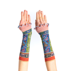 mitaines femme Dandelion Dub & Drino jacquard floral bleu vert rose