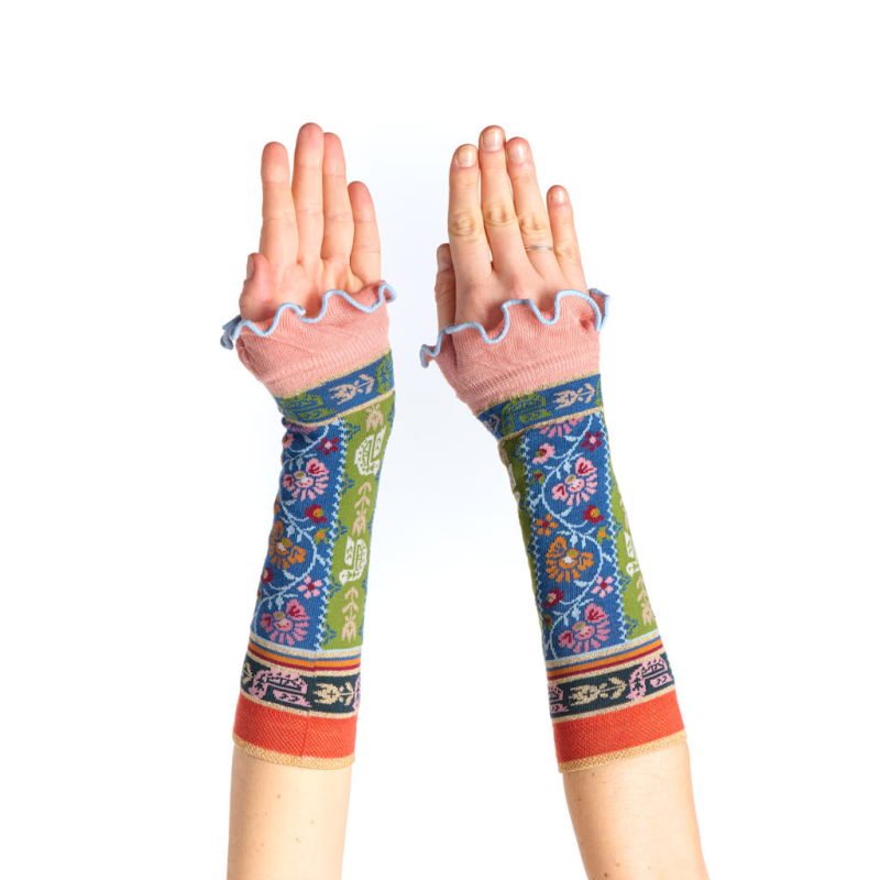 mitaines femme Dandelion Dub & Drino jacquard floral bleu vert rose