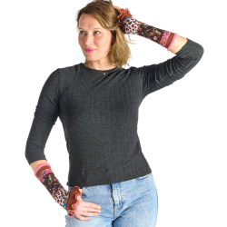 mitaines femme Peluche Dub & Drino jacquard léopard floral brun rose