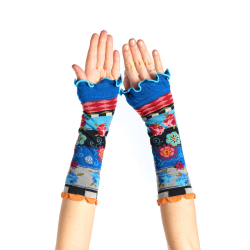 mitaines femme Rosarum Dub & Drino jacquard floral bleu rouge orange