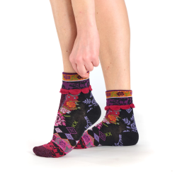 chaussettes revers Panty Dub & Drino fantaisie floral noir rose violet