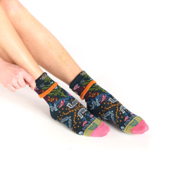chaussettes revers Dandelion Dub & Drino fantaisie floral bleu pétrole