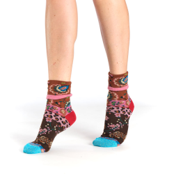 chaussettes revers Peluche Dub & Drino fantaisie floral léopard brun