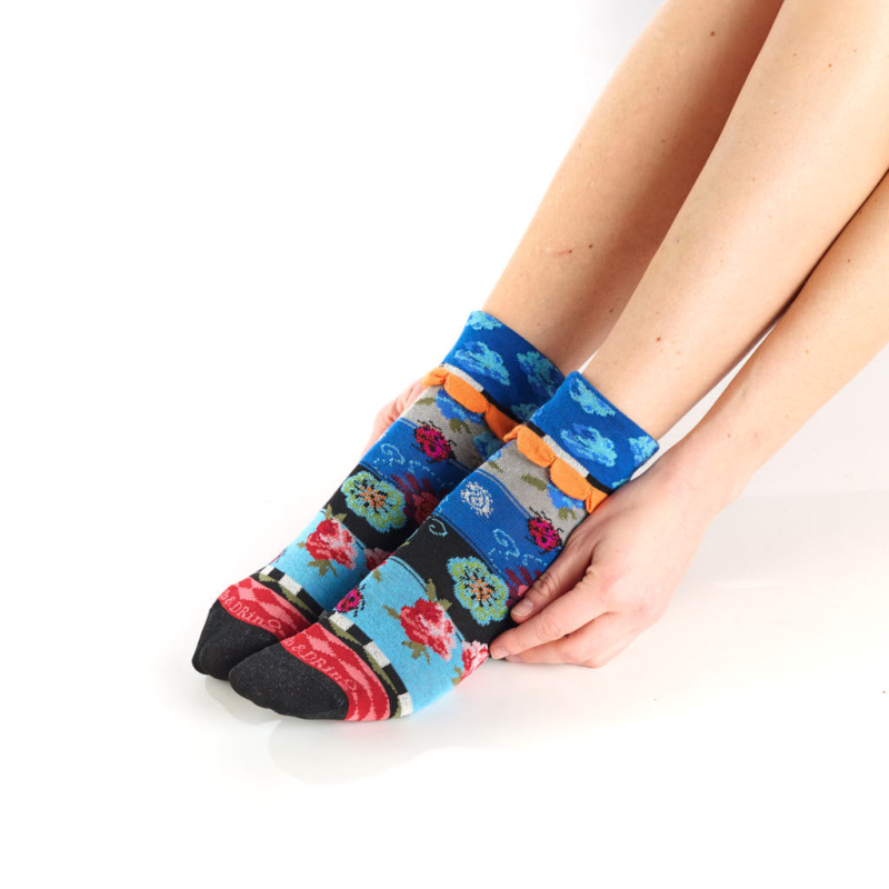 chaussettes revers Rosarum Dub & Drino fantaisie floral bleu noir orange