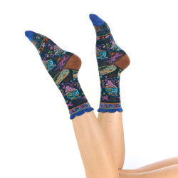 chaussettes femme Evantails Dub & Drino fantaisie oriental bleu nuit