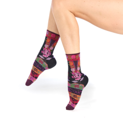 chaussettes femme Panty Dub & Drino fantaisie floral noir rose violet