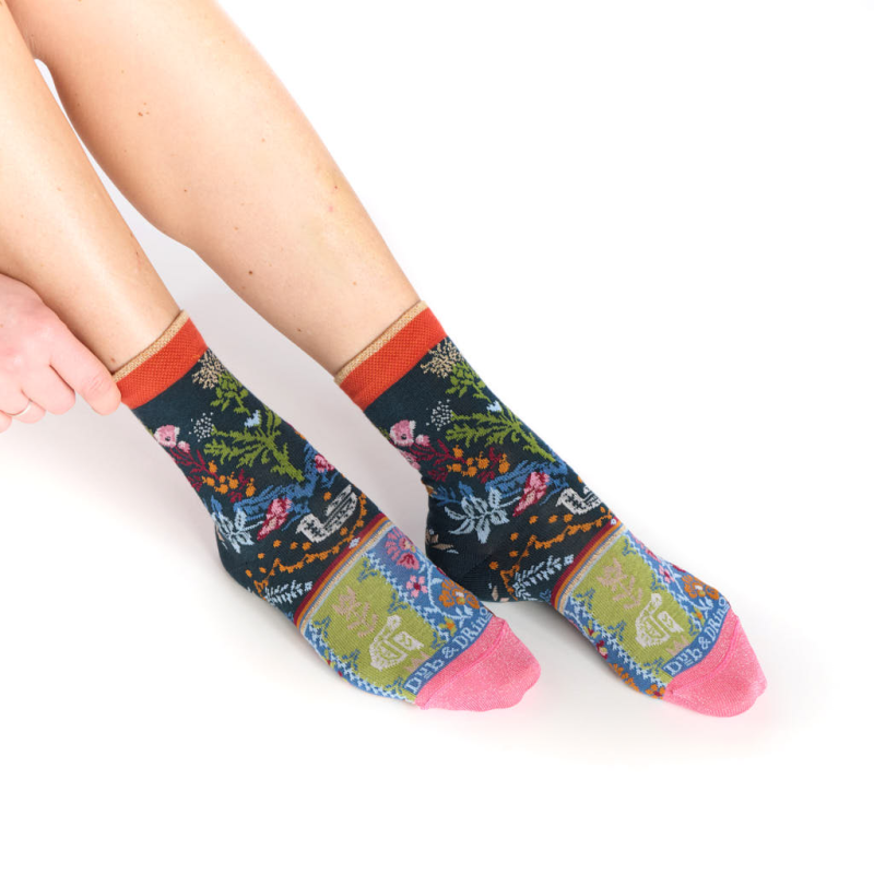 chaussettes femme Dandelion Dub & Drino fantaisie floral bleu pétrole