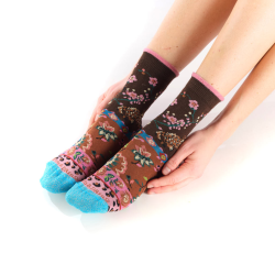 chaussettes femme Peluche Dub & Drino fantaisie floral léopard brun