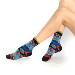 chaussettes femme Rosarum Dub & Drino fantaisie floral bleu noir vert