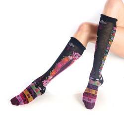 mi-bas femme Panty Dub & Drino fantaisie floral noir rose violet