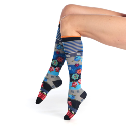 mi-bas femme Rosarum Dub & Drino fantaisie floral bleu gris orange