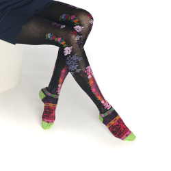 collants femme Panty Dub & Drino fantaisie floral noir rose fuchsia
