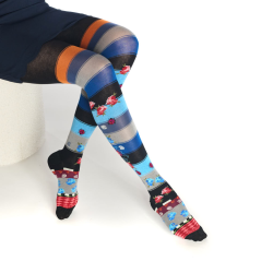 collants femme Rosarum Dub & Drino fantaisie bandes florales bleu noir