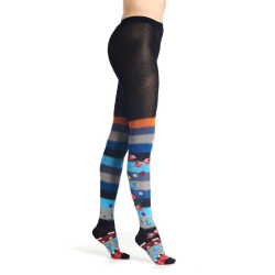 collants femme Rosarum Dub & Drino fantaisie bandes florales bleu noir
