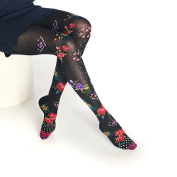 collants femme Mimosa Fil de Jour floral noir rouge violet pois