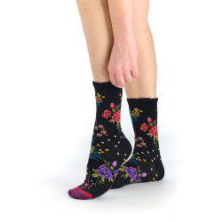 chaussettes femme Mimosa Fil de Jour floral noir rouge violet pois