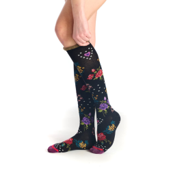 mi-bas femme Mimosa Fil de Jour floral noir rouge violet pois