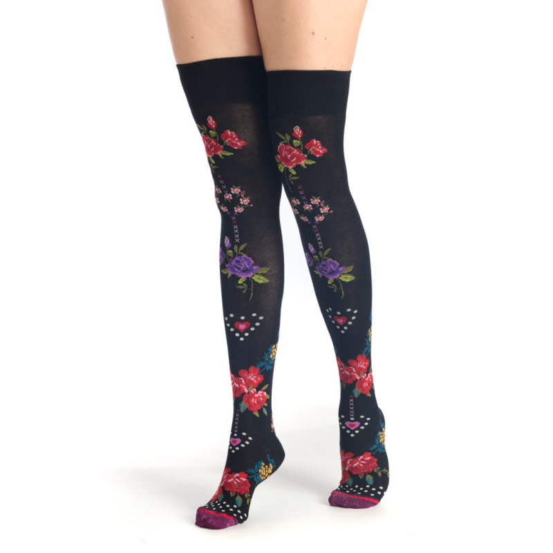 jambières femme Mimosa Fil de Jour floral noir rouge violet