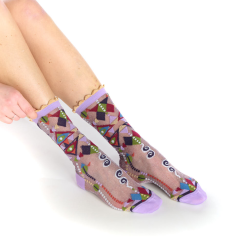 chaussettes transparentes Précieuses Adel Fil de Jour géométrique violet